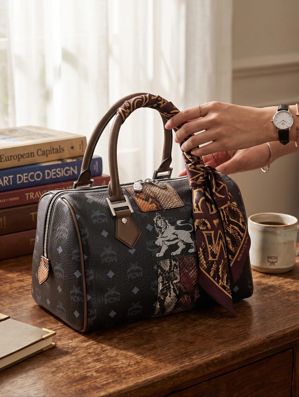 MCM Visetos Princess Lion Leather Boston Bag - Special Edition